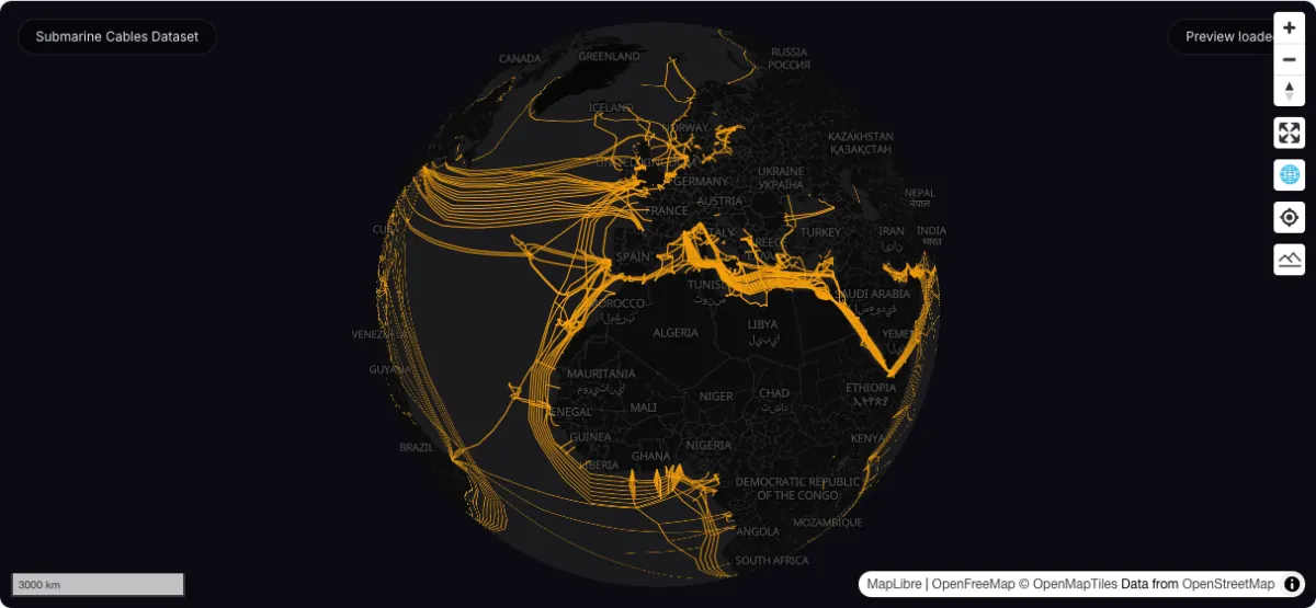 Submarine Cables Dataset: actual dataset map preview