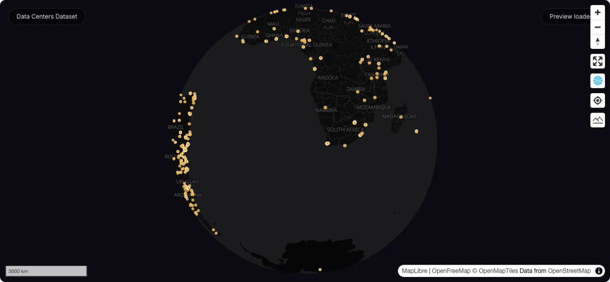 Data Centers Dataset: actual dataset map preview