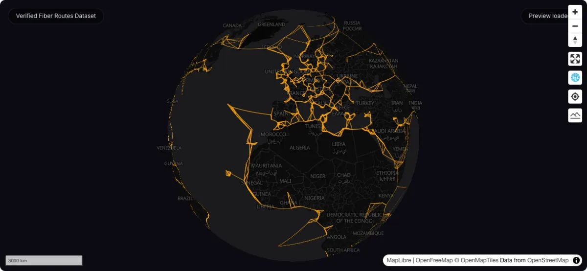 Verified Fiber Routes Dataset: actual dataset map preview