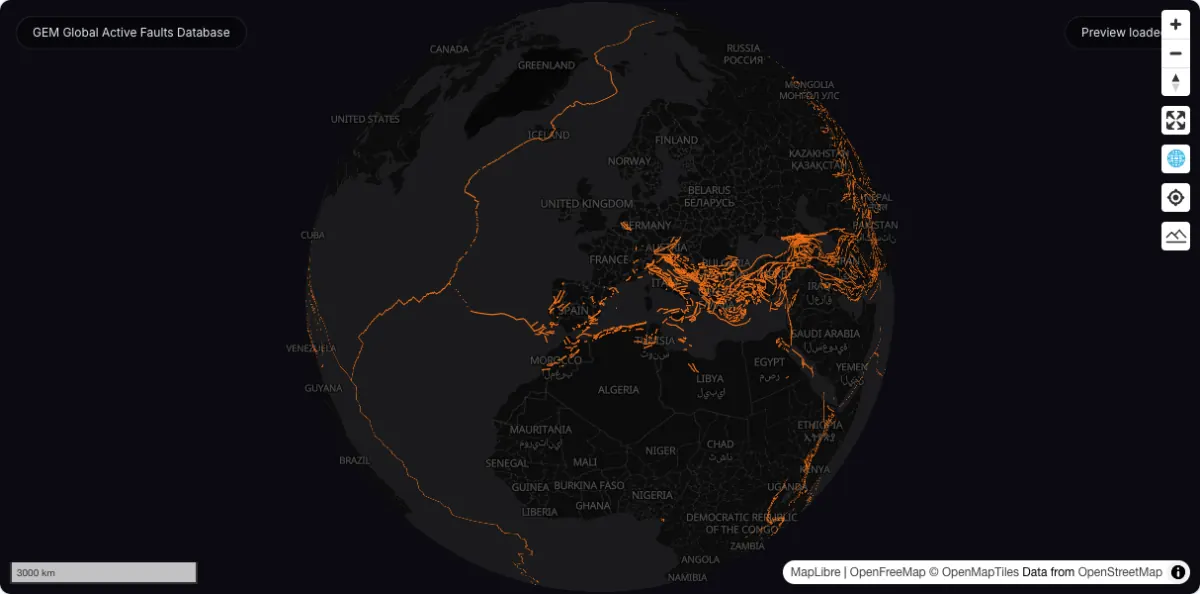 GEM Global Active Faults Database: actual dataset map preview