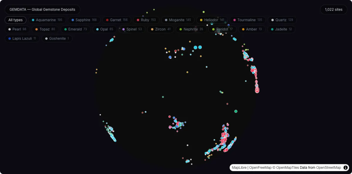 GEMDATA — Global Gemstone Deposits: actual dataset map preview
