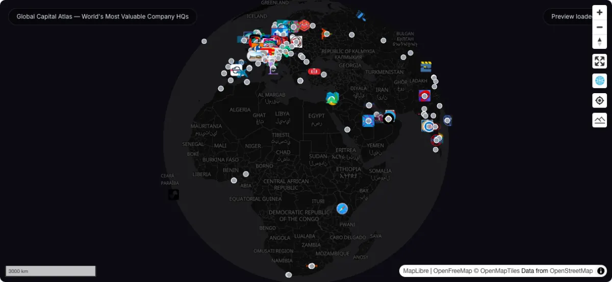 Global Capital Atlas — World's Most Valuable Company HQs: actual dataset map preview