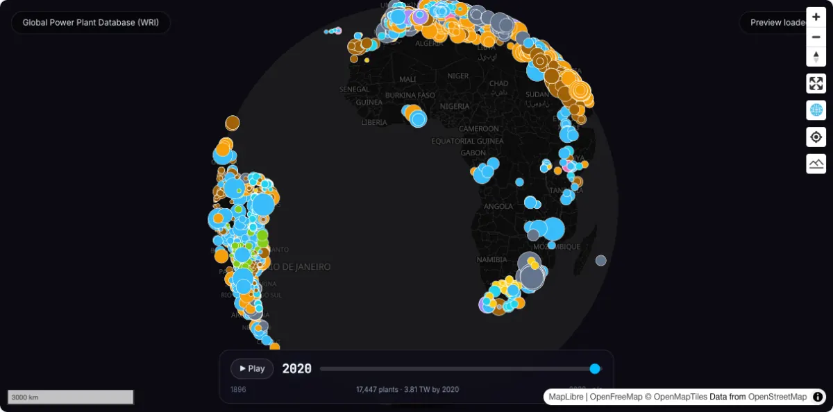 Global Power Plant Database (WRI): actual dataset map preview