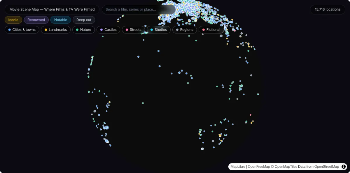 Movie Scene Map — Where Films & TV Were Filmed: actual dataset map preview