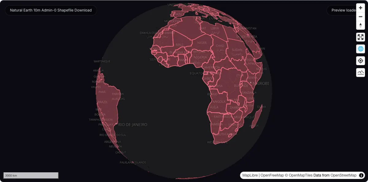 Natural Earth 10m Admin-0 Shapefile Download: actual dataset map preview