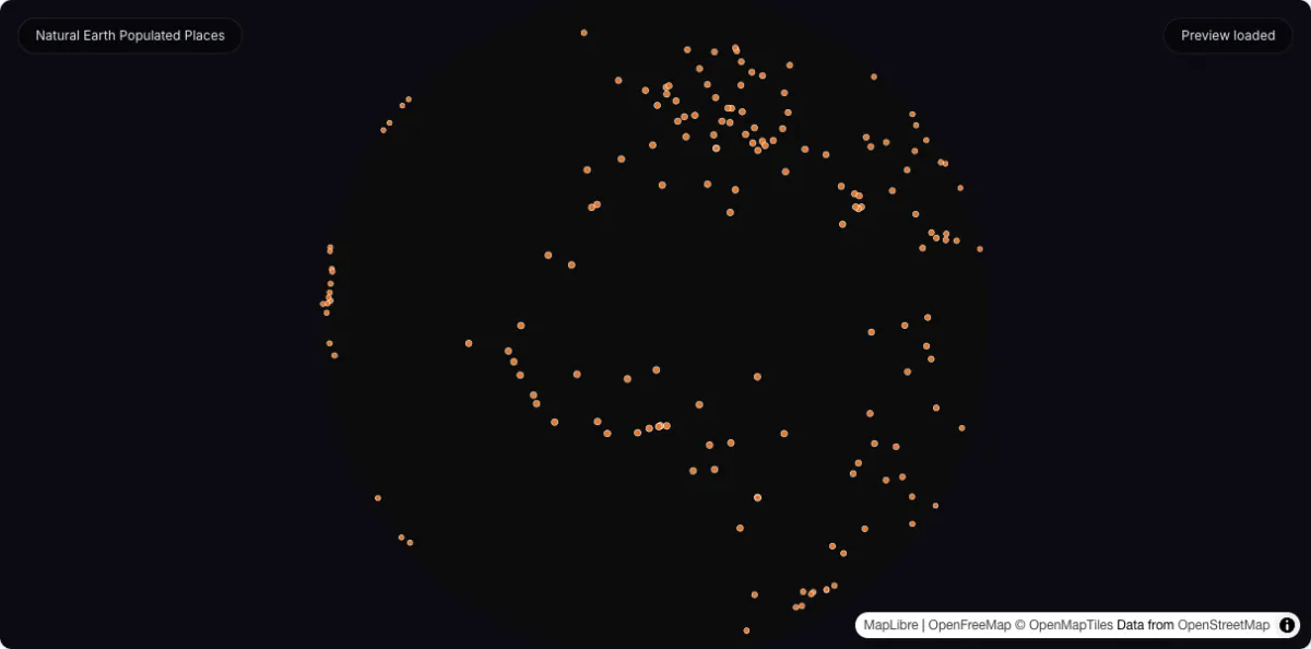 Natural Earth Populated Places: actual dataset map preview