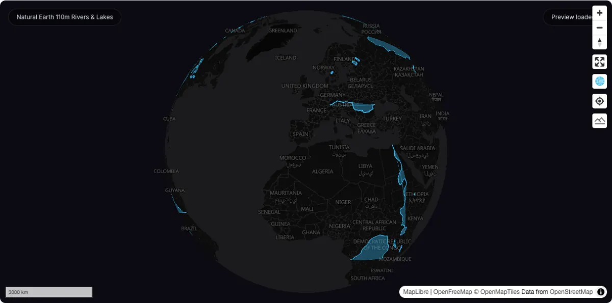 Natural Earth 110m Rivers & Lakes: actual dataset map preview