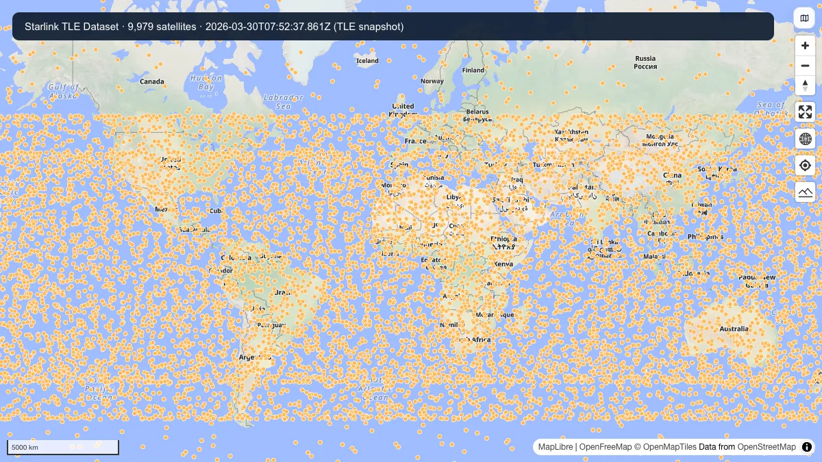 Starlink TLE Dataset: actual dataset map preview