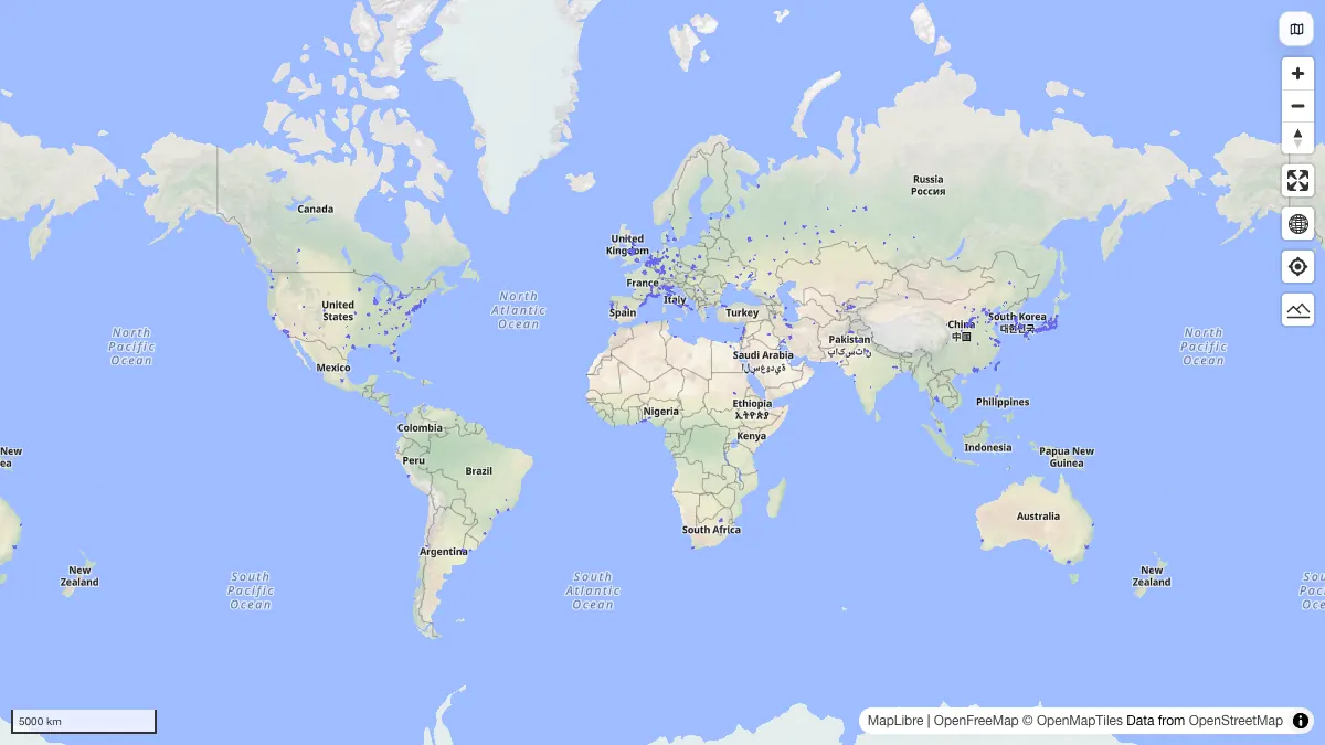 Urban Areas: actual dataset map preview