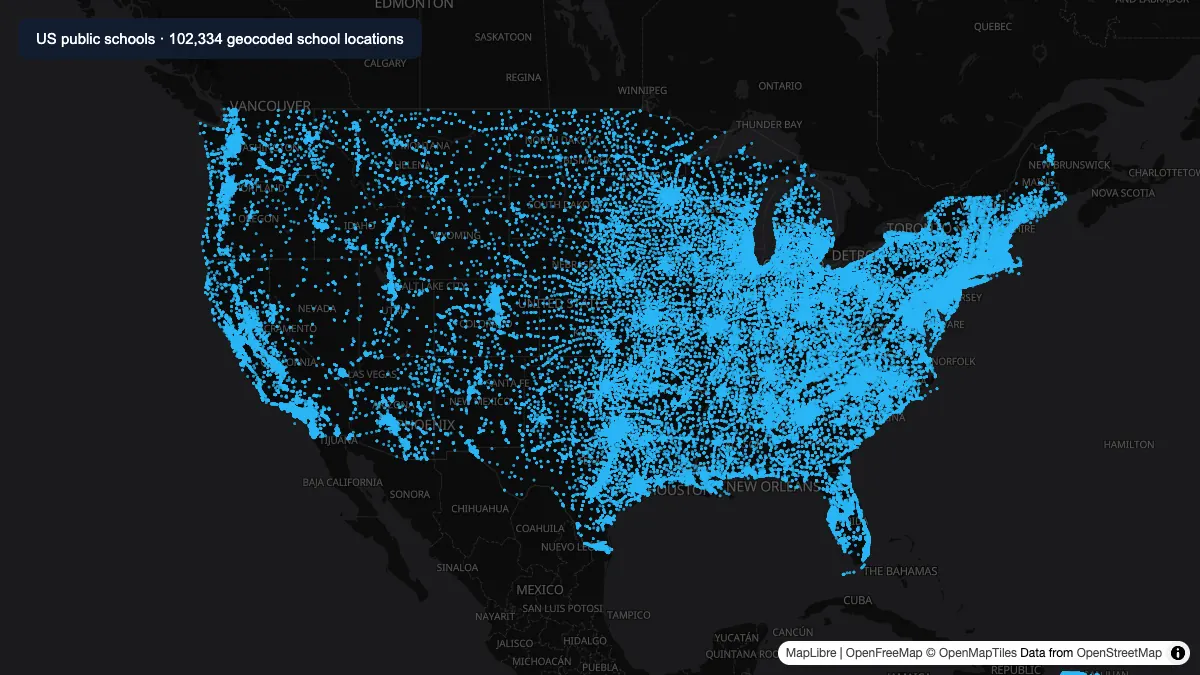 US Public Schools — 102,000+ Locations: actual dataset map preview