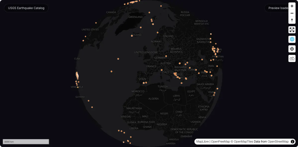 USGS Earthquake Catalog: actual dataset map preview