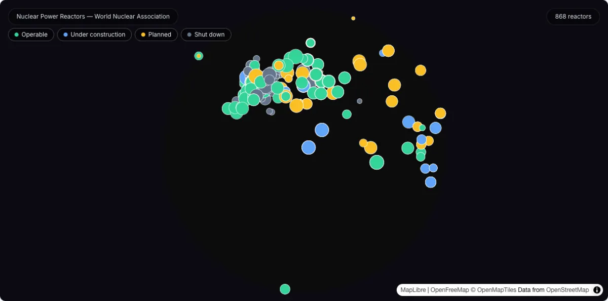 Nuclear Power Reactors — World Nuclear Association: actual dataset map preview