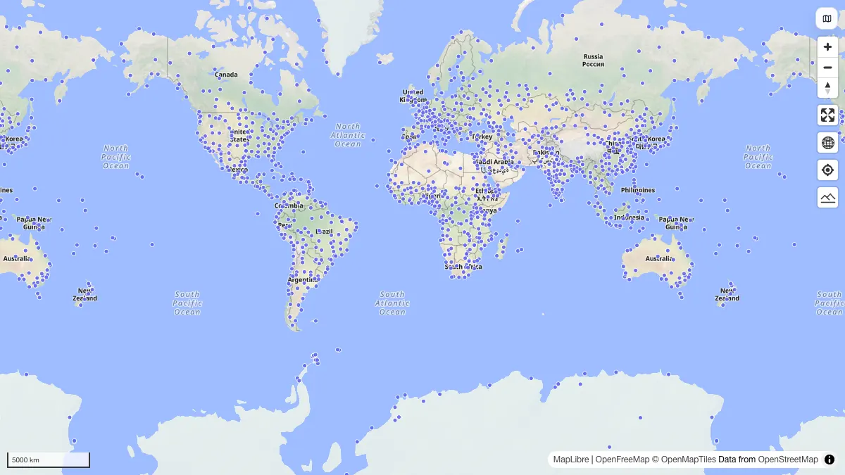 World Cities: actual dataset map preview