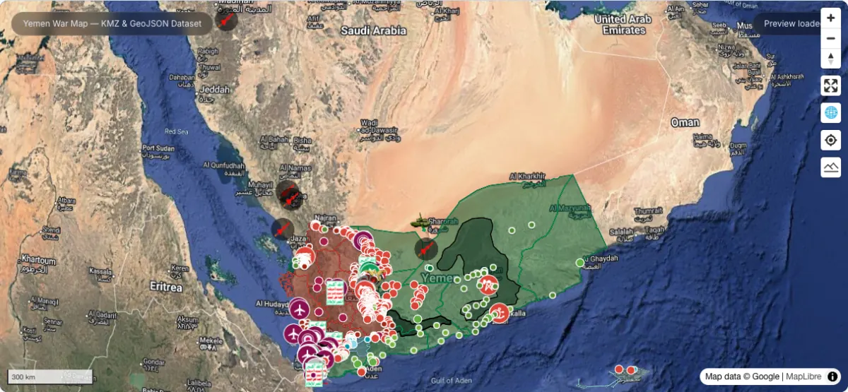 Yemen War Map — KMZ & GeoJSON Dataset: actual dataset map preview